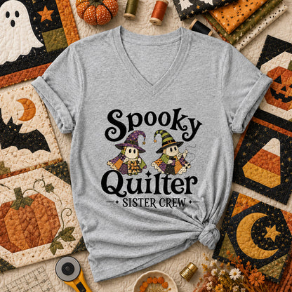Spooky Quilter Sister Crew Ghost Women's V-Neck - Athletic Heather
