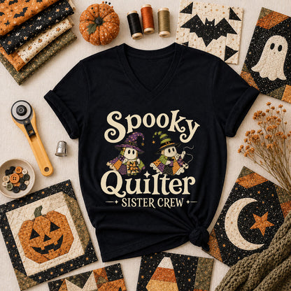 Spooky Quilter Sister Crew Ghost Women's V-Neck - Black