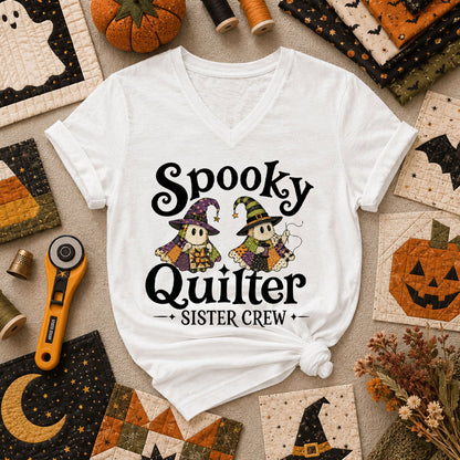 Spooky Quilter Sister Crew Ghost Women's V-Neck - White