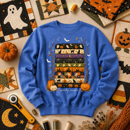 Spooky Season Halloween Fabric Stack Long Sleeve - Heather True Royal