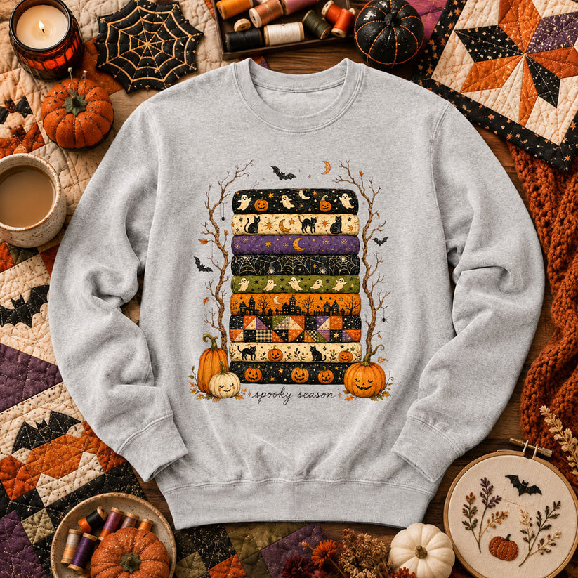 Spooky Season Halloween Fabric Stack Long Sleeve - Sport Grey