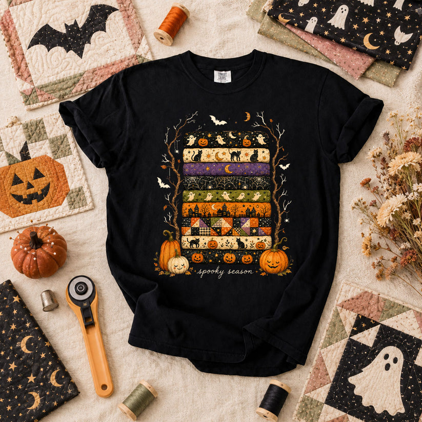 Spooky Season Halloween Fabric Stack T-Shirt - Black
