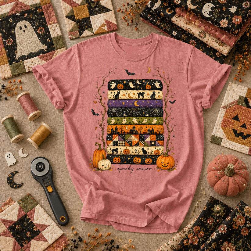 Spooky Season Halloween Fabric Stack T-Shirt - Heather Mauve