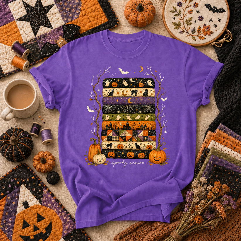 Spooky Season Halloween Fabric Stack T-Shirt - Heather Team Purple