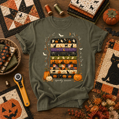 Spooky Season Halloween Fabric Stack T-Shirt - Military Green