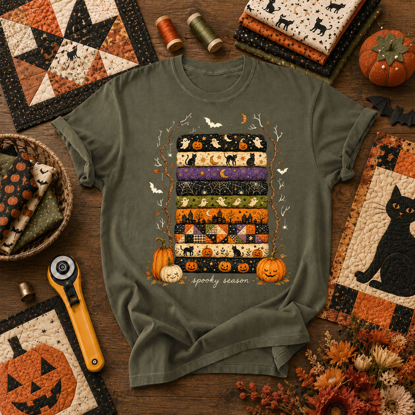 Spooky Season Halloween Fabric Stack T-Shirt - Military Green