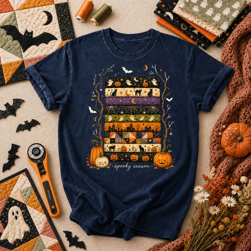 Spooky Season Halloween Fabric Stack T-Shirt - Navy
