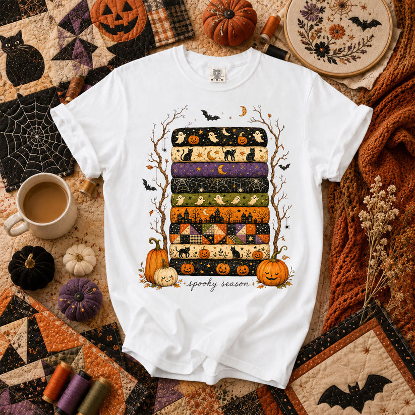Spooky Season Halloween Fabric Stack T-Shirt - White