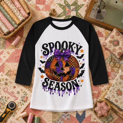 Spooky Season Halloween Quilter Raglan Sleeve - Black
