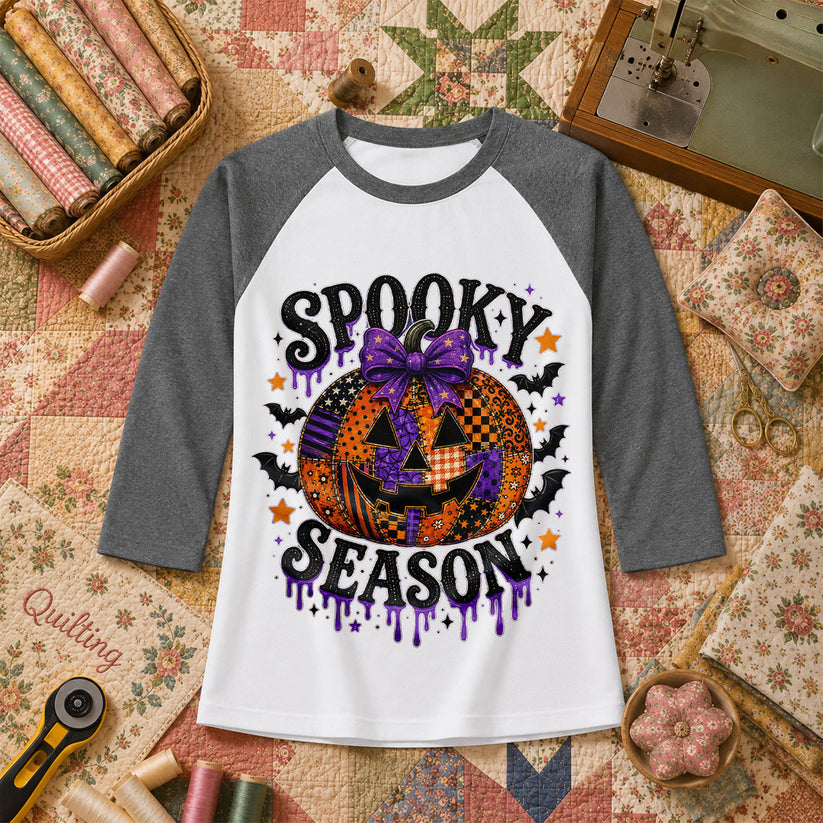 Spooky Season Halloween Quilter Raglan Sleeve - Deep Heather