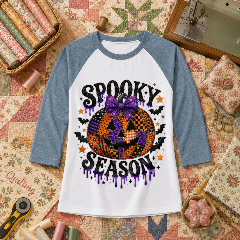 Spooky Season Halloween Quilter Raglan Sleeve - Denim