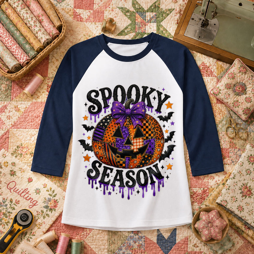 Spooky Season Halloween Quilter Raglan Sleeve - Navy