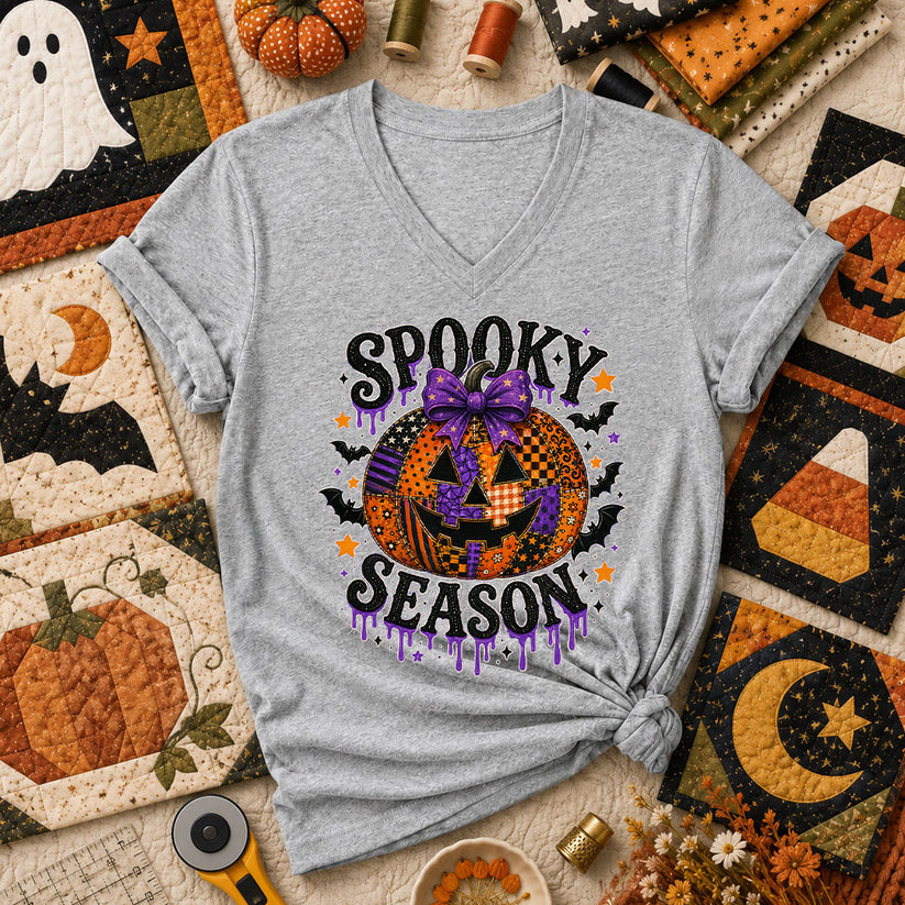 Spooky Season Halloween Quilter Women's V-Neck - Athletic Heather
