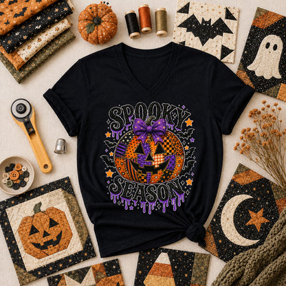 Spooky Season Halloween Quilter Women's V-Neck - Black