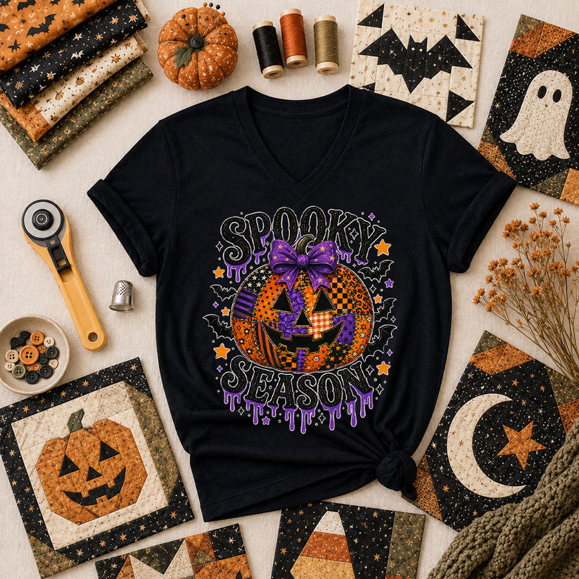 Spooky Season Halloween Quilter Women's V-Neck - Black