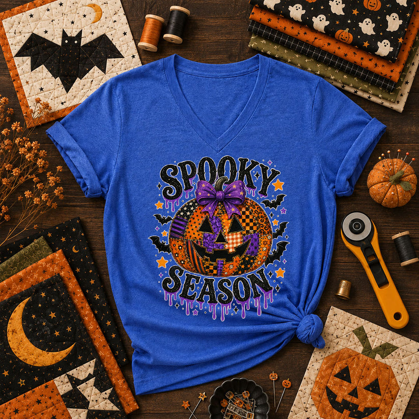 Spooky Season Halloween Quilter Women's V-Neck - Heather True Royal