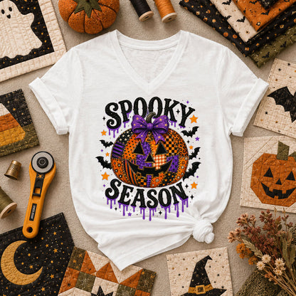 Spooky Season Halloween Quilter Women's V-Neck - White