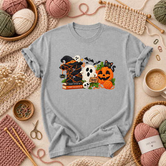 Spooky Stitches Happy Halloween Knit T-Shirt - Athletic Heather