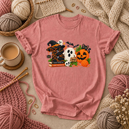 Spooky Stitches Happy Halloween Knit T-Shirt - Heather Mauve