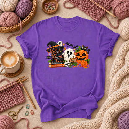 Spooky Stitches Happy Halloween Knit T-Shirt - Purple