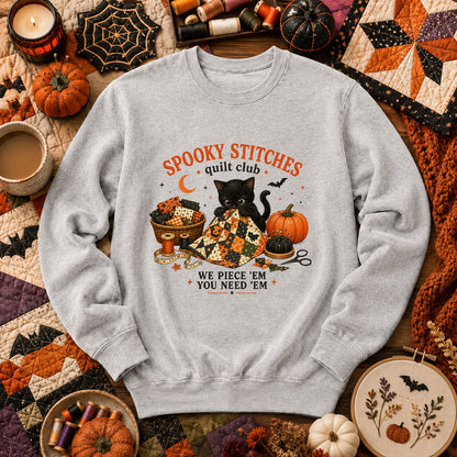Spooky Stitches Quilt Club Long Sleeve - Sport Grey