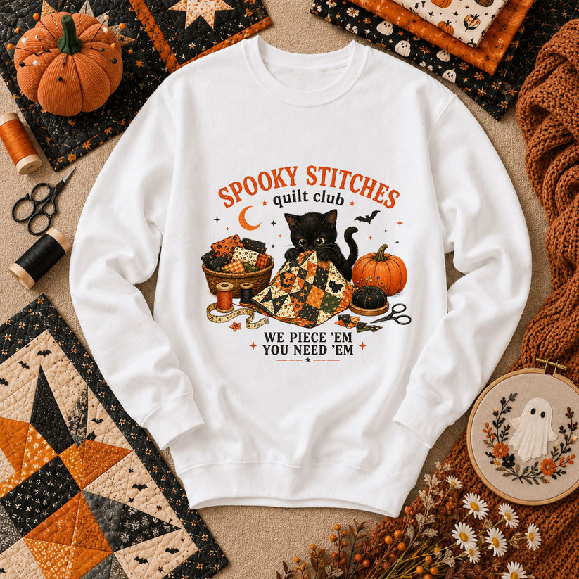 Spooky Stitches Quilt Club Long Sleeve - White