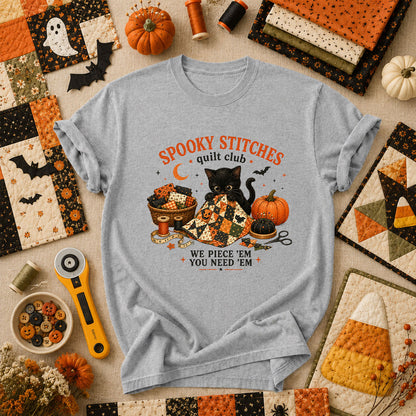 Spooky Stitches Quilt Club T-Shirt - Athletic Heather