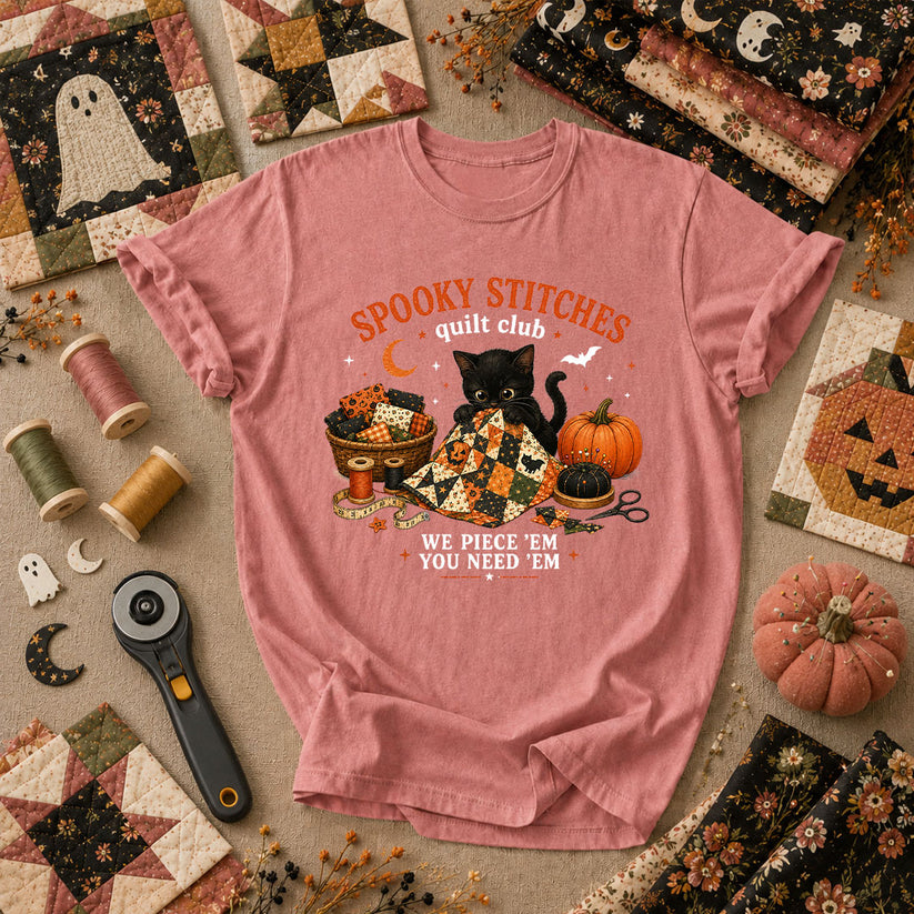 Spooky Stitches Quilt Club T-Shirt - Heather Mauve