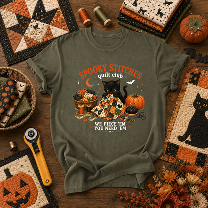 Spooky Stitches Quilt Club T-Shirt - Military Green