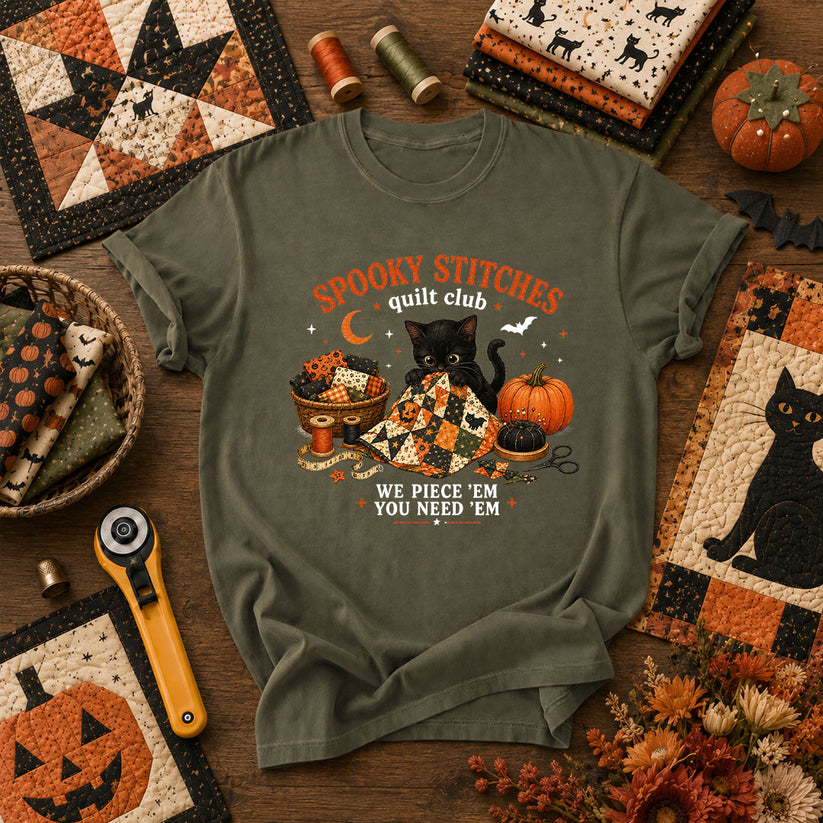 Spooky Stitches Quilt Club T-Shirt - Military Green