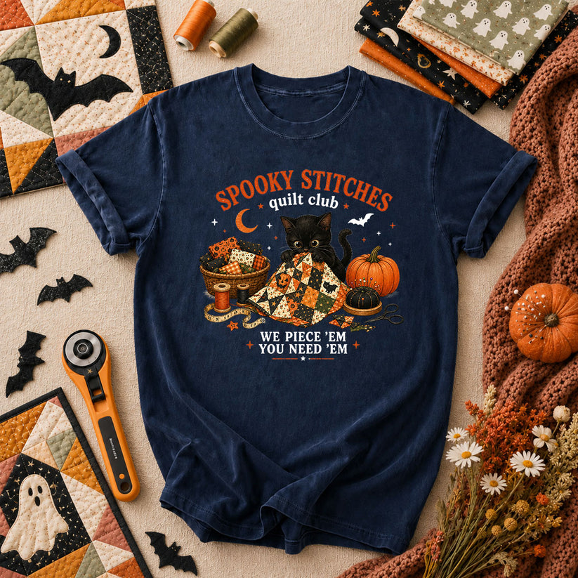 Spooky Stitches Quilt Club T-Shirt - Navy