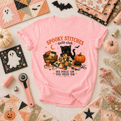 Spooky Stitches Quilt Club T-Shirt - Pink