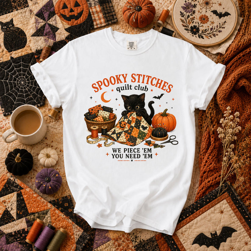 Spooky Stitches Quilt Club T-Shirt - White