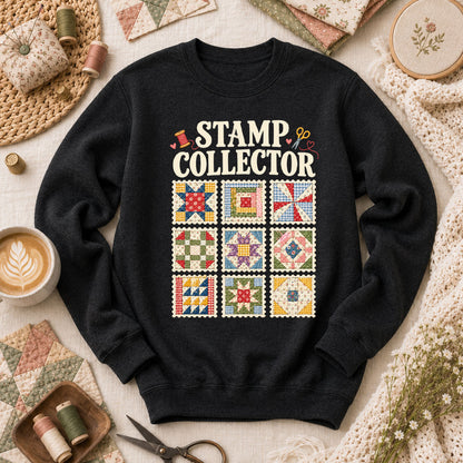 Stamp Collector Quilt Blocks Long Sleeve - Black