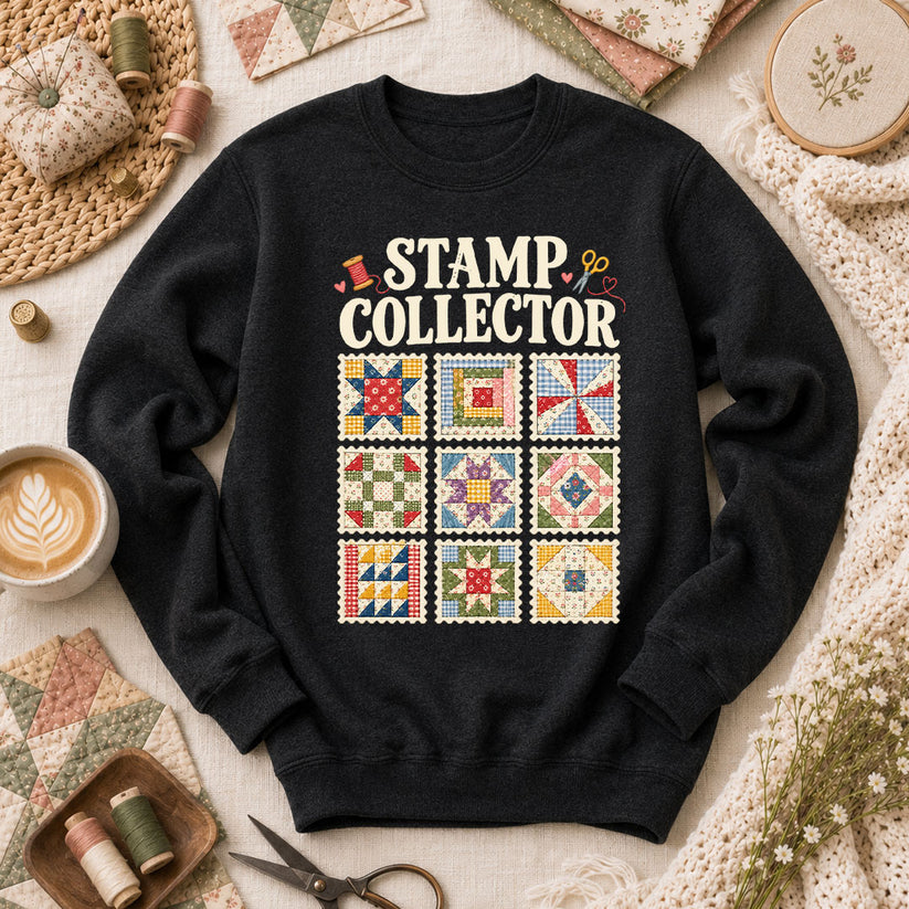 Stamp Collector Quilt Blocks Long Sleeve - Black