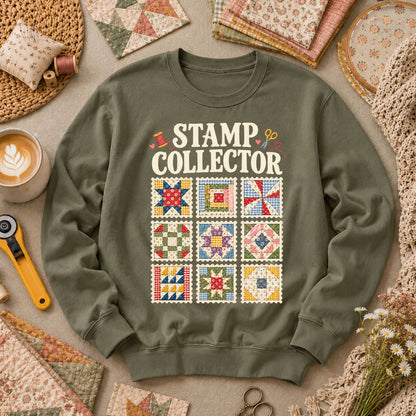 Stamp Collector Quilt Blocks Long Sleeve - Military Green