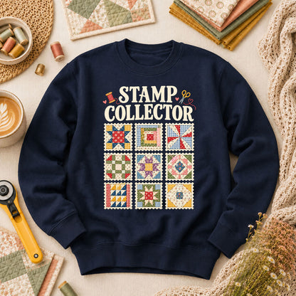 Stamp Collector Quilt Blocks Long Sleeve - Navy