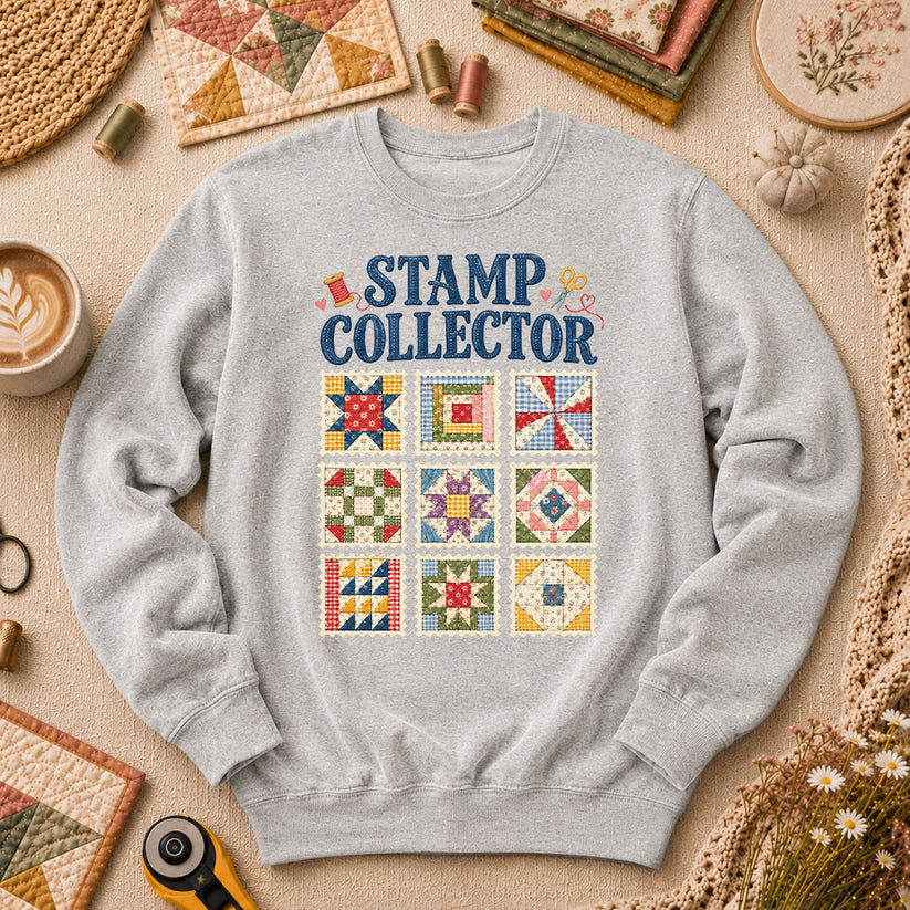 Stamp Collector Quilt Blocks Long Sleeve - Sport Grey