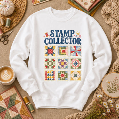 Stamp Collector Quilt Blocks Long Sleeve - White