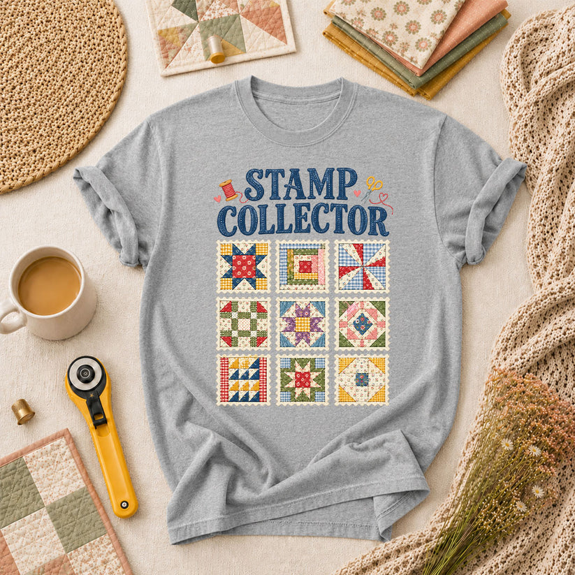 Stamp Collector Quilt Blocks T-Shirt - Athletic Heather