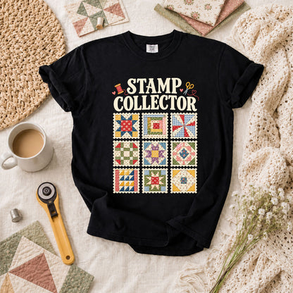Stamp Collector Quilt Blocks T-Shirt - Black