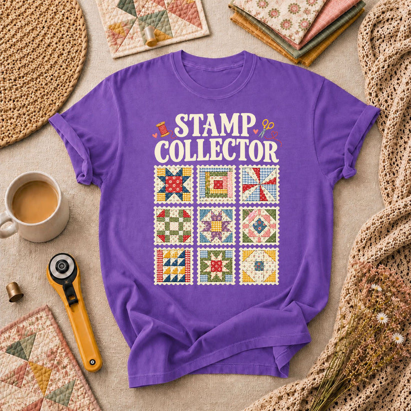 Stamp Collector Quilt Blocks T-Shirt - Heather Team Purple
