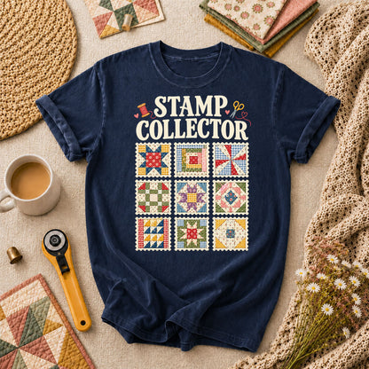 Stamp Collector Quilt Blocks T-Shirt - Navy