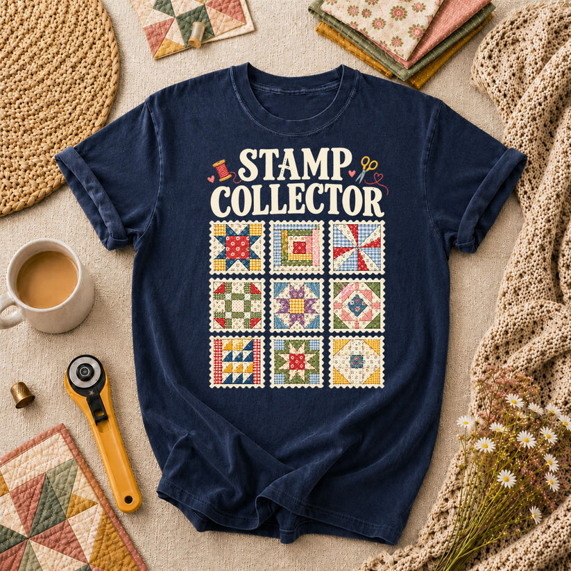 Stamp Collector Quilt Blocks T-Shirt - Navy