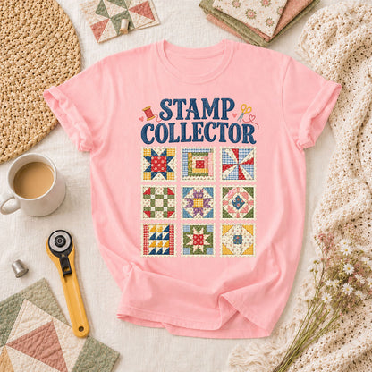 Stamp Collector Quilt Blocks T-Shirt - Pink