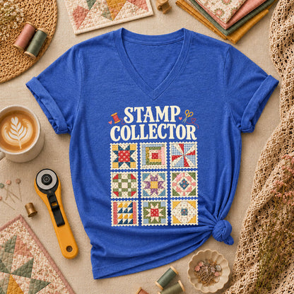 Stamp Collector Quilt Blocks Women's V-Neck - Heather True Royal