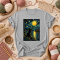 Starry Night Cat With Yarn Moon T-Shirt