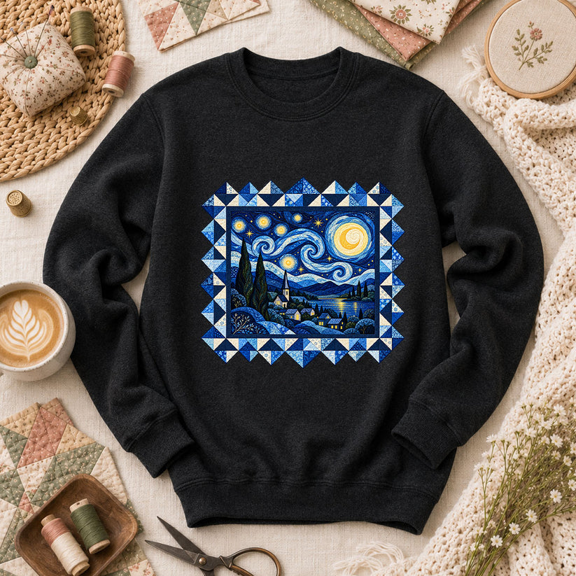 Starry Night Quilt Van Gogh Long Sleeve - Black