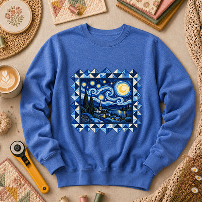 Starry Night Quilt Van Gogh Long Sleeve - Heather True Royal