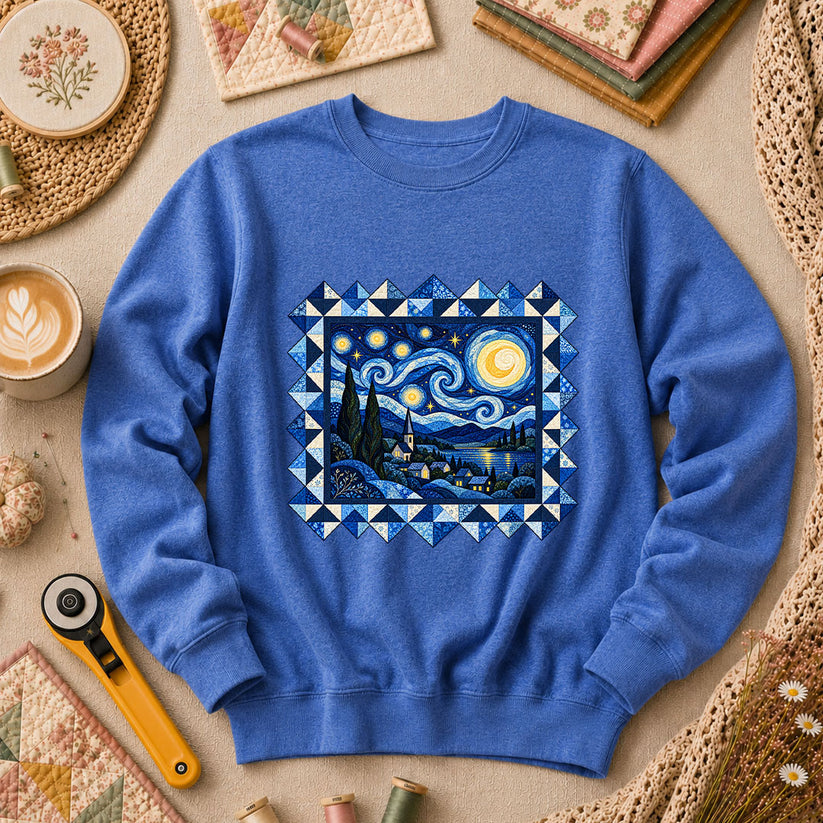 Starry Night Quilt Van Gogh Long Sleeve - Heather True Royal